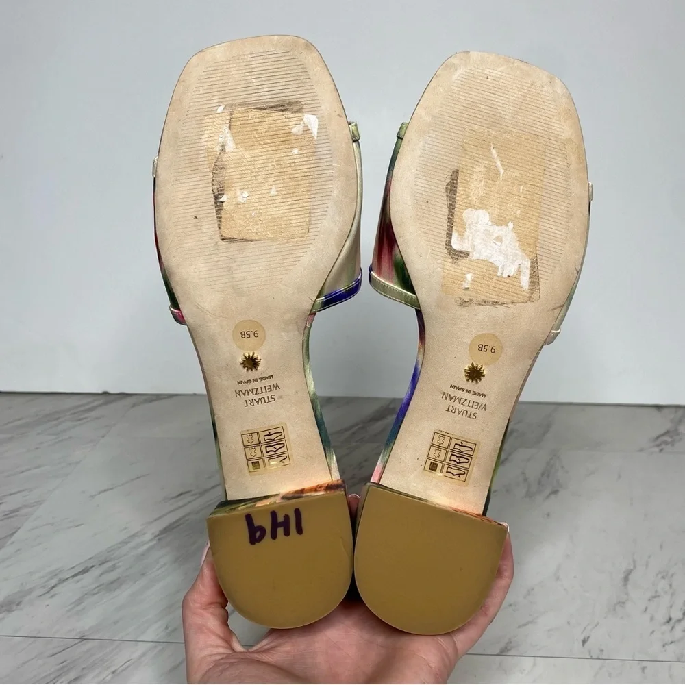Stuart Weitzman Cayman 35 Square Toe Multicolor Block Heel Sandal 9 1/2 B - Picture 13 of 14